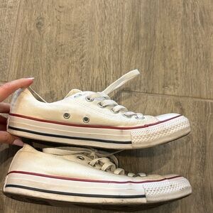 Classic Low-Top Converse Sneakers in Off-White with Red & Navy Trim